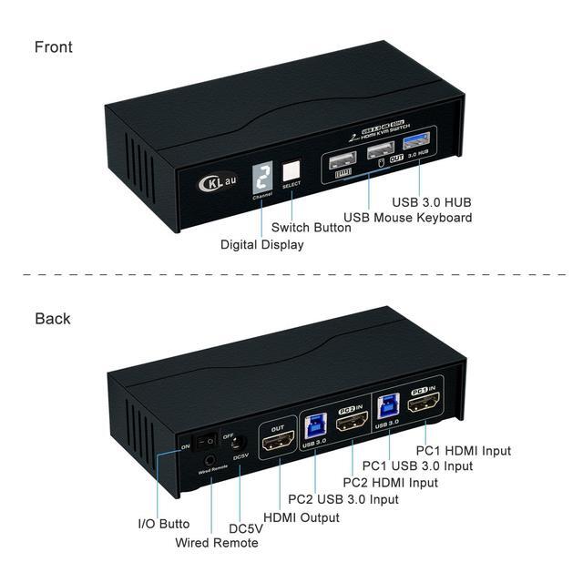 CKLau USB 3.0 2 Port HDMI KVM Switch 4K60Hz 2K144Hz With All Input Cables Digital Display Support Manual Switching Wired Remote Switching