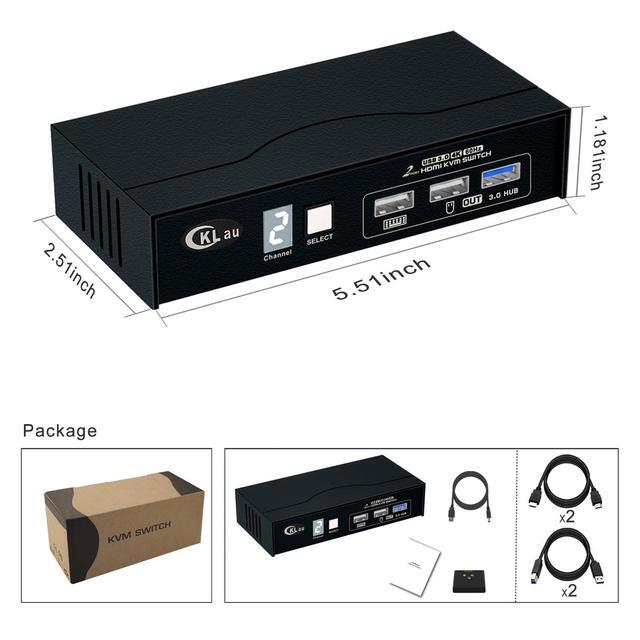 CKLau USB 3.0 2 Port HDMI KVM Switch 4K60Hz 2K144Hz With All Input Cables Digital Display Support Manual Switching Wired Remote Switching