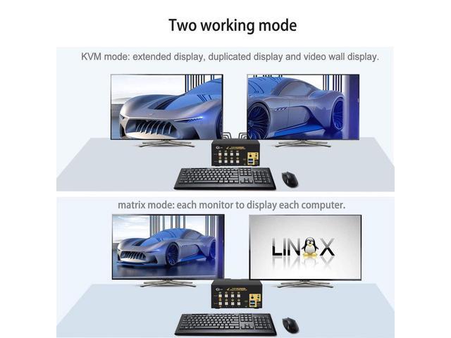 CKLau USB 3.0 Matrix Displayport 1.2 KVM Switch Dual Monitor For 4 Computers 2 Monitors With Audio And Cables Support Simulation EDID HDR 10