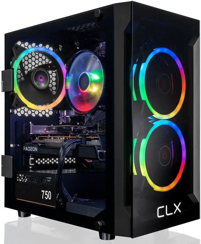 CLX SET Gaming Desktop - AMD Ryzen 7 5700X 3.4GHz 8-Core Processor 16GB DDR4 Memory Radeon RX 7600 8GB GDDR6 Graphics 1TB SSD 2TB HDD WiFi Windows 11 Home 64-bit