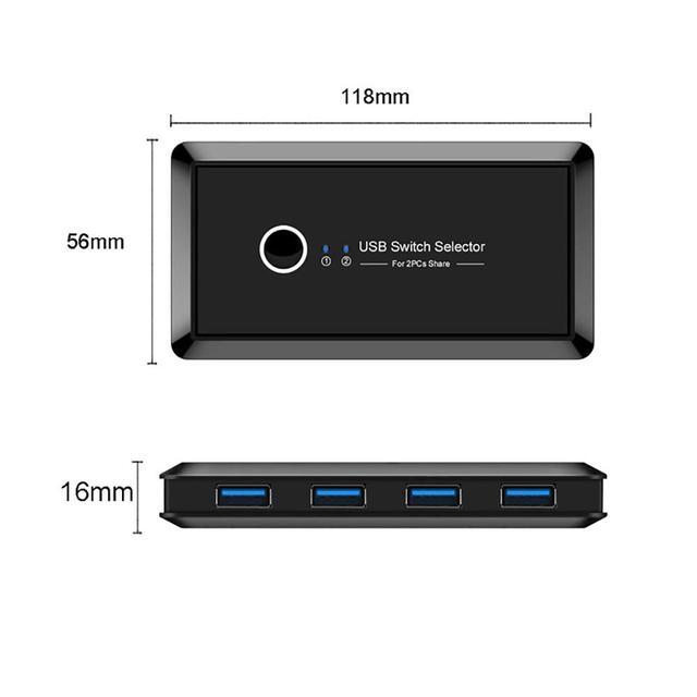 CORN USB 3.0 Sharing Switch Selector 4 Port 2 Computers Peripheral Switcher Adapter Hub For PC Printer Scanner Mouse Keyboard With One Button Swapping And 2 Pack USB Male Cable