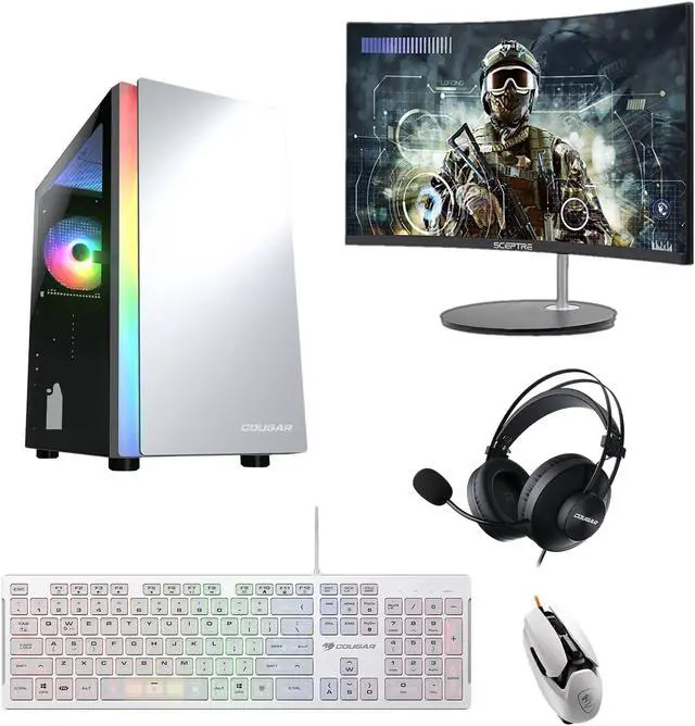 Cougar Battleship Gaming Desktop Ryzen 5 5600 16GB RTX 3060 12GB 1TB NVME Cougar Monitor Bundle WiFi Built-In