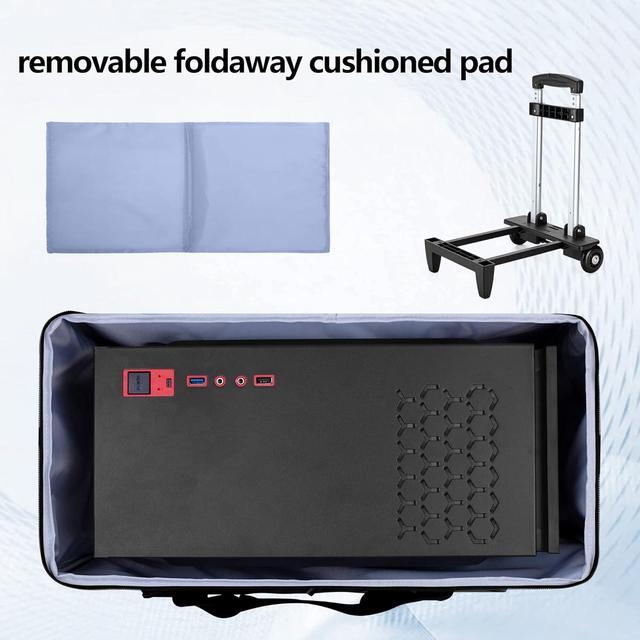 CURMIO Rolling Desktop Computer Carrying Case With Wheels Double Layers Computer Tower Travel Bag With Detachable Dolly For PC Chassis Keyboard And Mouse Gray (Bag Only Patented Design)