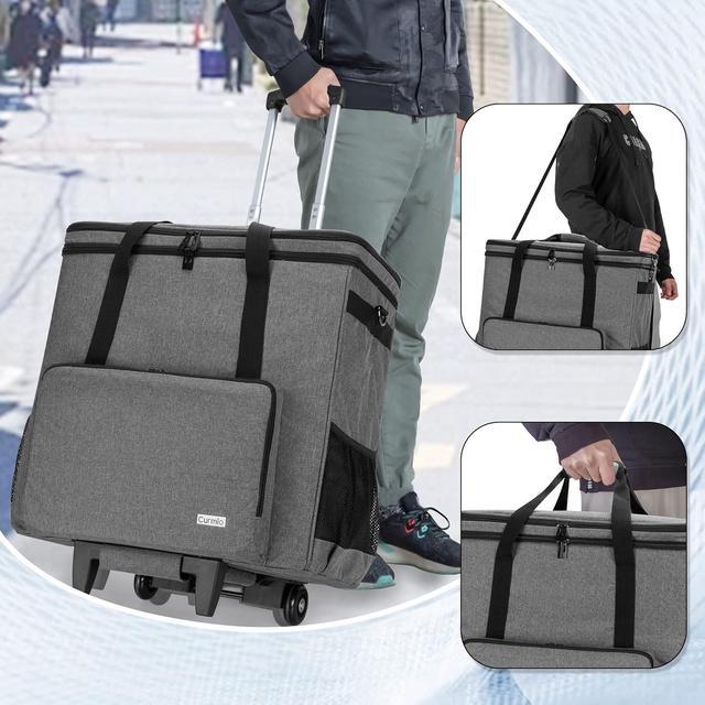 CURMIO Rolling Desktop Computer Carrying Case With Wheels Double Layers Computer Tower Travel Bag With Detachable Dolly For PC Chassis Keyboard And Mouse Gray (Bag Only Patented Design)