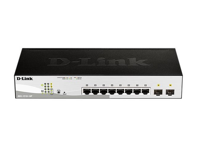 D-Link 10-Port Gigabit Smart Managed PoE+ Switch 8 PoE+ Ports (65W) + 2 Optical SFP Ports L3 Lite NDAA/TAA Compliant (DGS-1210-10P)