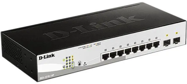 D-Link 10-Port Gigabit Smart Managed PoE+ Switch 8 PoE+ Ports (65W) + 2 Optical SFP Ports L3 Lite NDAA/TAA Compliant (DGS-1210-10P)