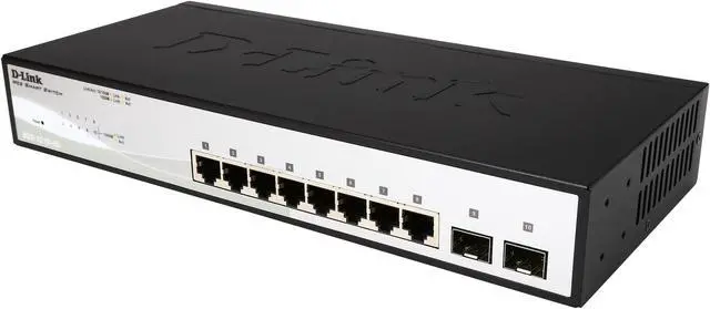 D-Link 10-Port Gigabit Smart Managed Switch 8 GbE + 2 Optical SFP Ports L3 Lite Surveillance Mode NDAA/TAA Compliant (DGS-1210-10)