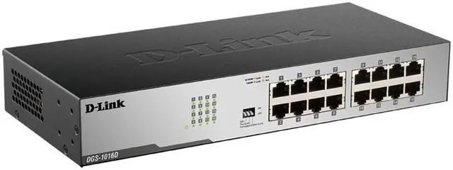 D-Link 16-Port Gigabit Ethernet Unmanaged/ Plug and Play Switch Fanless Metal Compact Desktop/Rackmount - (DGS-1016D)
