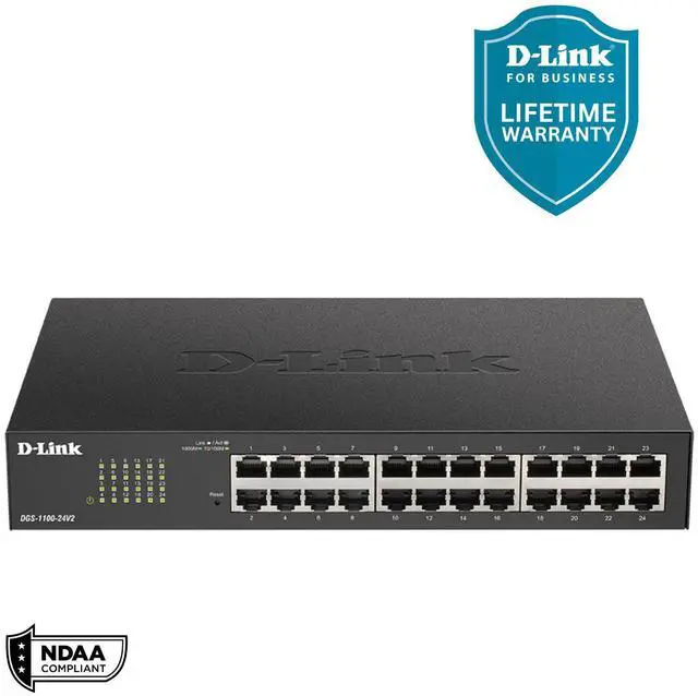 D-Link 24-Port Gigabit Smart Managed Switch Web Managed Cable Diagnostics NDAA Compliant - (DGS-1100-24V2)