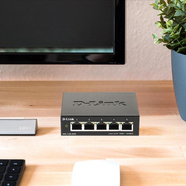 D-Link 5-Port Gigabit Smart Managed Switch Web Managed Cable Diagnostics Fanless Compact Metal Desktop NDAA Compliant - (DGS-1100-05V2)