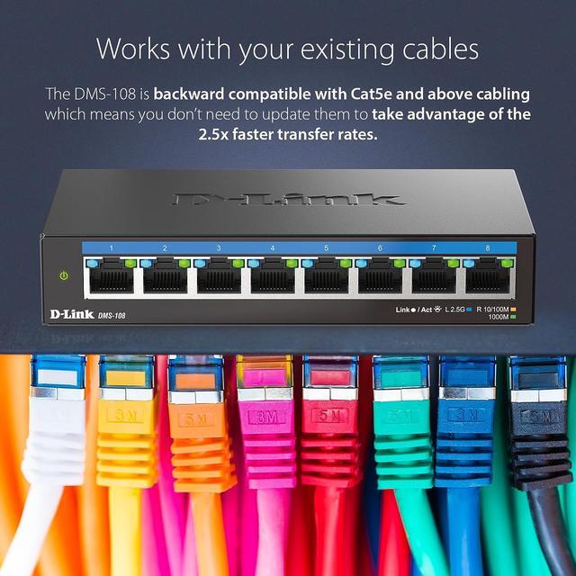 D-Link 8-Port 2.5Gb Unmanaged Gaming Switch With 8 X 2.5G - Multi-Gig Network Fanless Plug & Play - (DMS-108)