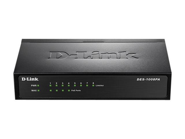 D-Link 8-Port Fast Ethernet PoE Unmanaged/ Plug And Play Switch 4 PoE Ports 58W PoE Budget Metal Compact Desktop Switch - (DES-1008PA)