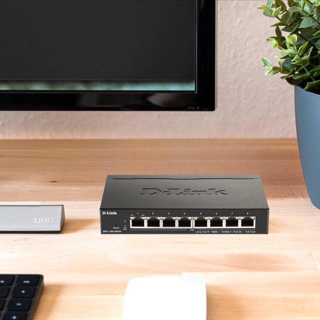D-Link 8-Port Gigabit Smart Managed PoE+ Switch 8 PoE+ Ports (64W) Compact Metal Desktop NDAA Compliant - (DGS-1100-08PV2)