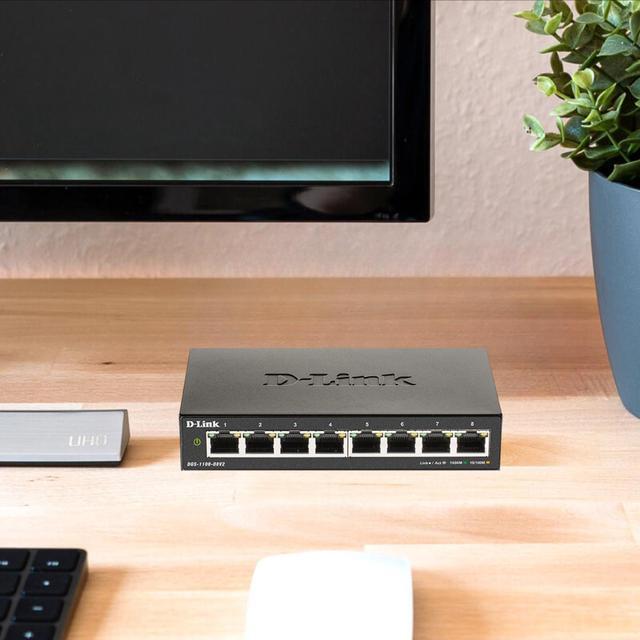 D-Link 8-Port Gigabit Smart Managed Switch Web Managed Cable Diagnostics Fanless Compact Metal Desktop NDAA Compliant - (DGS-1100-08V2)