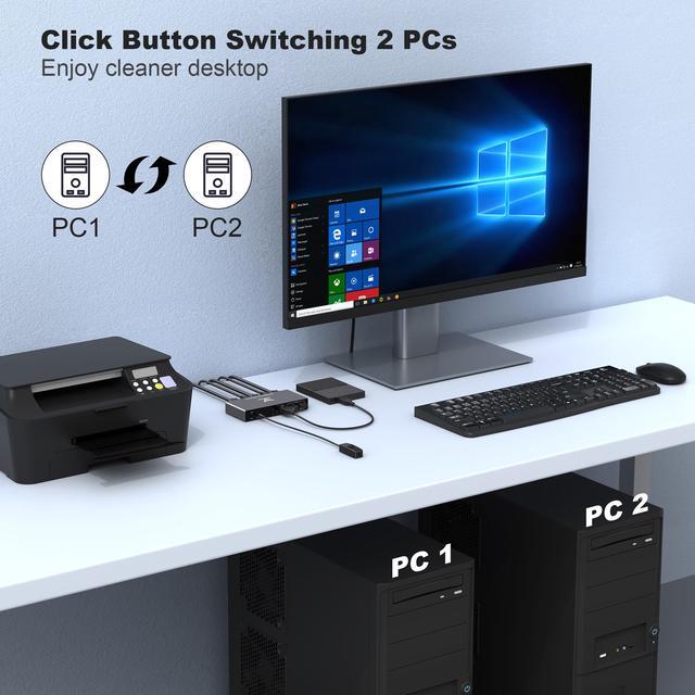 DiamondTiger KVM Switch Displayport - EDID 8K 60Hz 4K 144Hz DP 1.4 Display Port KVM Switch 2 Port For 2 Computers To Share 1 Monitor And 3 USB Devices Keyboard Mouse Printer