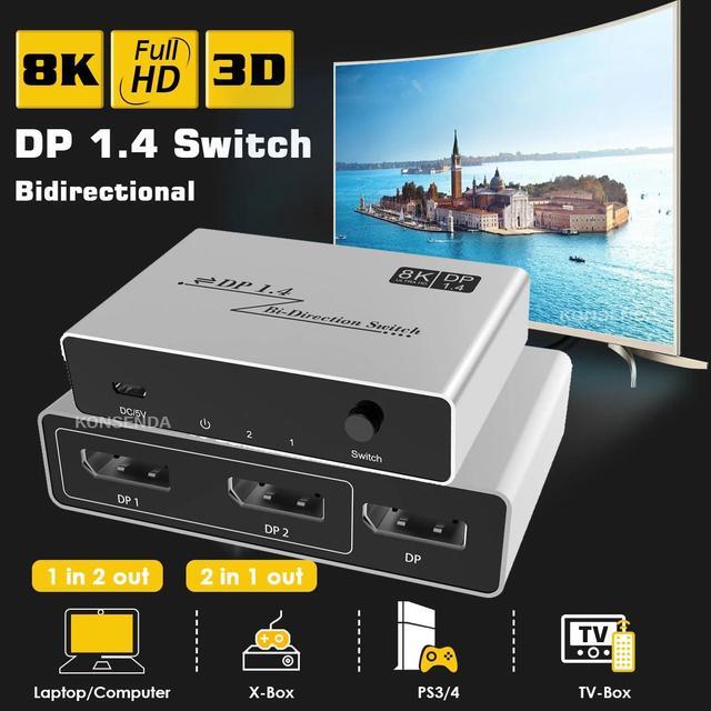Displayport 1.4 Switch 8K Displayport Bi-direction Splitter Switcher Displayport KVM 2X1 1X2 Display-port 8K 30Hz 4K 120Hz