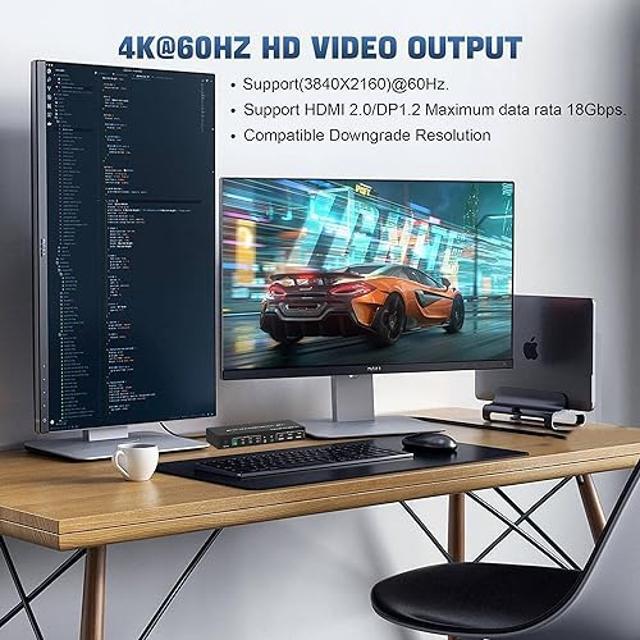 Displayport+HDMI Dual Monitor KVM Switch For 4 PCs 4K 60Hz KVM Switch 2 Monitors 4 Computers With Audio Microphone Output And 3 USB 2.0 Ports HDMI+DP Monitor Switch For 4 PCs 2 Monitors