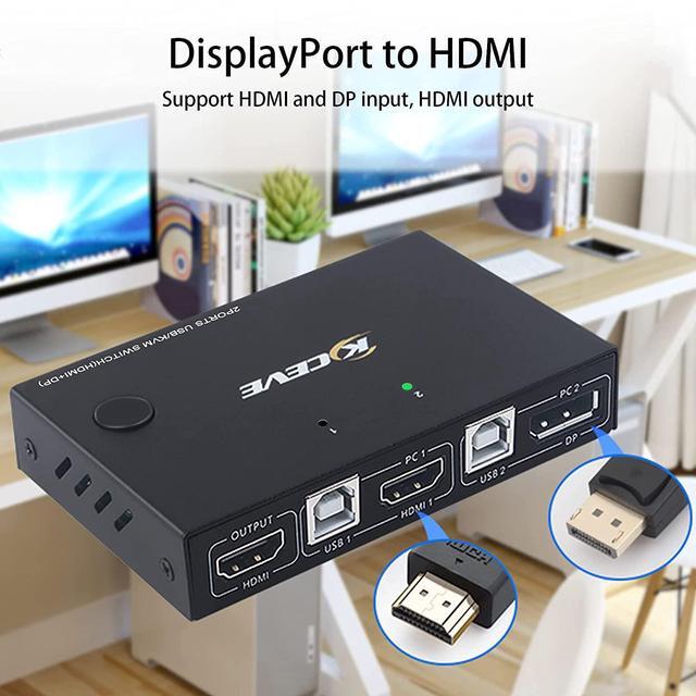 Displayport HDMI KVM Switch DP+HDMI 2 Port KVM Switch HDMI And Displayport USB Switch For 2 Computers Share One Set Keyboard Mouse Printer And One Monitor 4K 30Hz With DP To HDMI Function