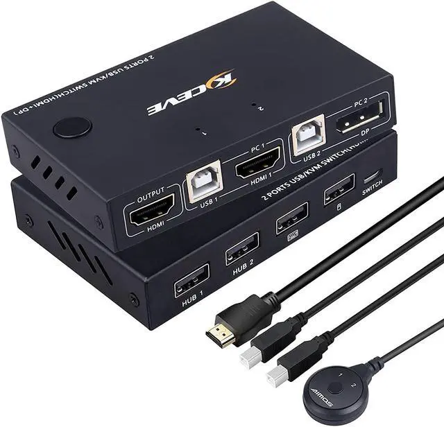 Displayport HDMI KVM Switch DP+HDMI 2 Port KVM Switch HDMI and Displayport USB Switch for 2 Computers Share One Set Keyboard Mouse Printer and One Monitor 4K 30Hz with DP to HDMI Function