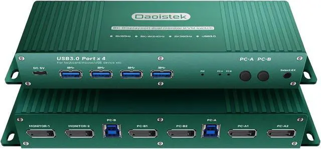 Displayport kvm Switch 2 Monitors 2 Computers 4K 240Hz kvm Switch 2 Monitors 2 Computers Display Port 1440P 120Hz 144Hz 165Hz 175Hz 240hz kvm Switch displayport Two Monitors 2 in 2 Out Daoistek