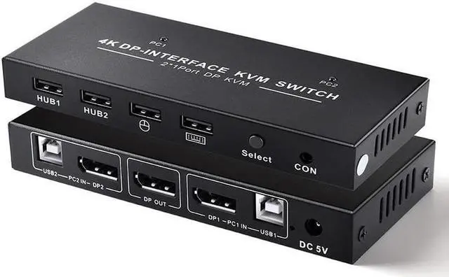 DisplayPort KVM Switch 2x1 4K 60Hz DP 2 in 1 out USB KVM Switcher Displayport 1.2 Switch KVM DP Switch Support USB Mouse&Keyboad