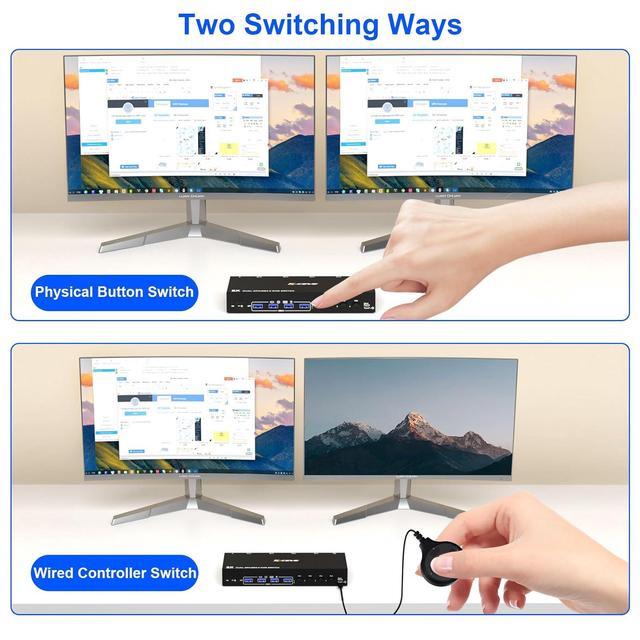 Displayport KVM Switch 4 Computers 2 Monitors 8K 30Hz 4K 144Hz Dual Monitor DP KVM Switch For 4 Computers Share 2 Monitor And 4 USB 3.0 Port Keyboard Mouse Wired Remote And USB Cables Included