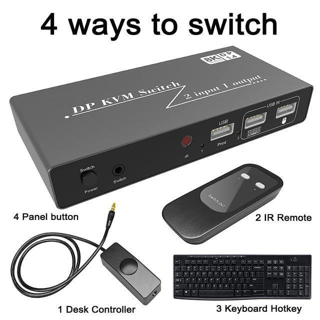 Displayport KVM Switch - 8K 60Hz 4K 144Hz 2 Port DP1.4 KVM Switch 2 DisplayPort In 1 HDMI Out KVM Switch For 2 Computers Share 3 USB 2.0 Keyboard Mouse Printer For Esports Gaming 3D Graphics Video
