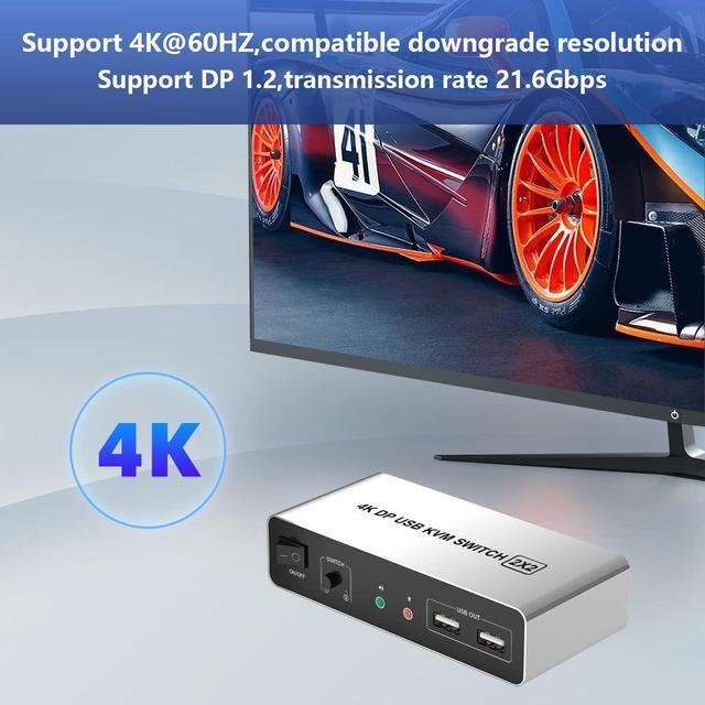 DisplayPort KVM Switch Dual Monitors For 2 Computers 4K 60Hz 2 In 2 Out Displayport KVM Switch With Audio Microphone Output And 3 USB Ports Keyboard Mouse Displayport Dual Monitor KVM