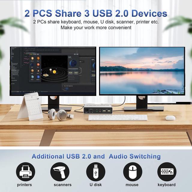 DisplayPort KVM Switch Dual Monitors For 2 Computers 4K 60Hz 2 In 2 Out Displayport KVM Switch With Audio Microphone Output And 3 USB Ports Keyboard Mouse Displayport Dual Monitor KVM