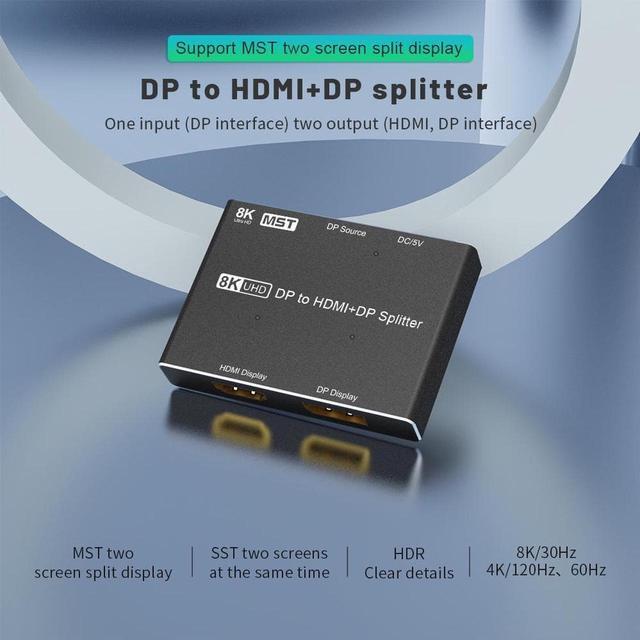 DisplayPort To DisplayPort HDMI Splitter Adapter MST SST 8K 30Hz 4K 120Hz 1 In 2 Out DP1.4 Splitter Dual Monitor Multi Screen