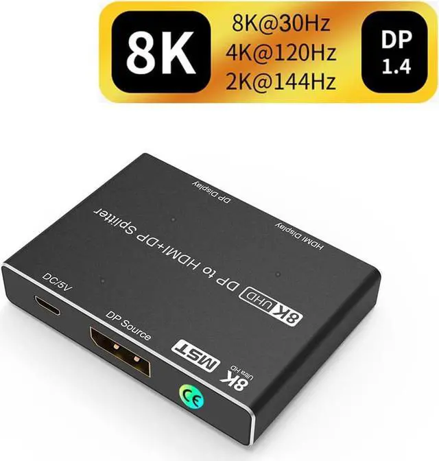DisplayPort to DisplayPort HDMI Splitter Adapter MST SST 8K 30Hz 4K 120Hz 1 in 2 Out DP1.4 Splitter Dual Monitor Multi Screen