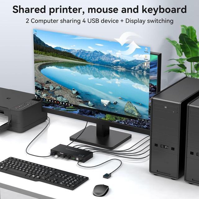 DP KVM Switch 1 Monitors 2 Computers Display Port DisplayPort 1.4 8K 60Hz 4K 120Hz Displayport Kvm Switch 1 Monitor 2 Computer To Share 4 USB 3.0 Ports Wired Controller And 2 Cables Included