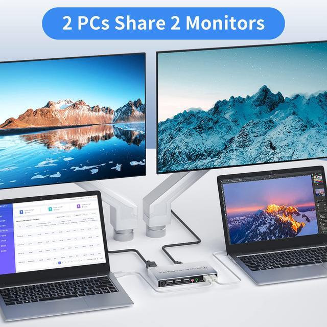 DP Plus HDMI KVM Switch For 2 Computers In 2 Monitors Out Vszerda 4k 60hz Dual Monitor KVM Switch Support HDMI + DP In To HDMI + DP Out
