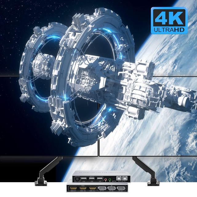 DP Plus HDMI KVM Switch For 2 Computers In 2 Monitors Out Vszerda 4k 60hz Dual Monitor KVM Switch Support HDMI + DP In To HDMI + DP Out