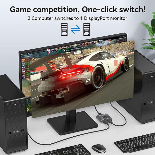 DP1.4 DisplayPort Switch 8K Bi-Directional DisplayPort Splitter 2 In 1 Out/1 In 2 Out Display Port Switcher Supports 8K 60Hz 4K 120Hz For PC Laptop Monitor Projector TV