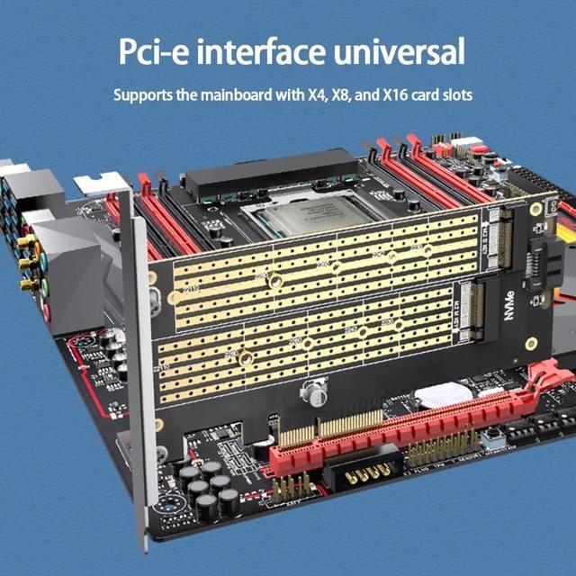 Dual M.2 PCIE 4.0 Adapter Card For NVMe / SATA SSD NVME (m Key) /SATA (b Key) 22110/80/60/42/30 SSD To PCIe X4 X8 X16