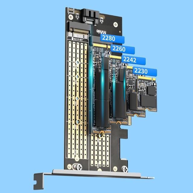 Dual M.2 PCIE 4.0 Adapter Card For NVMe / SATA SSD NVME (m Key) /SATA (b Key) 22110/80/60/42/30 SSD To PCIe X4 X8 X16