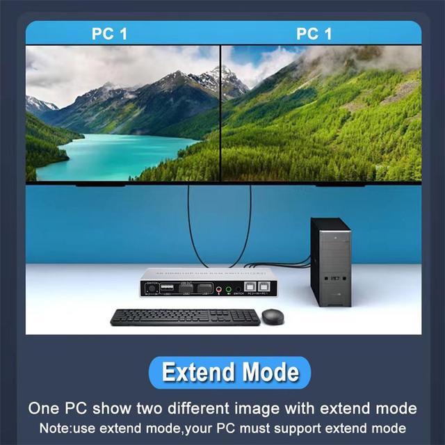 Dual Monitor DisplayPort HDMI KVM Switch 4K 60Hz 2-Port Extended Display 2 In 2 Out Displayport And HDMI KVM Switch 2 Computers2 Monitors With 3xUSB Audio Port Included 2xUSB Cables Controller