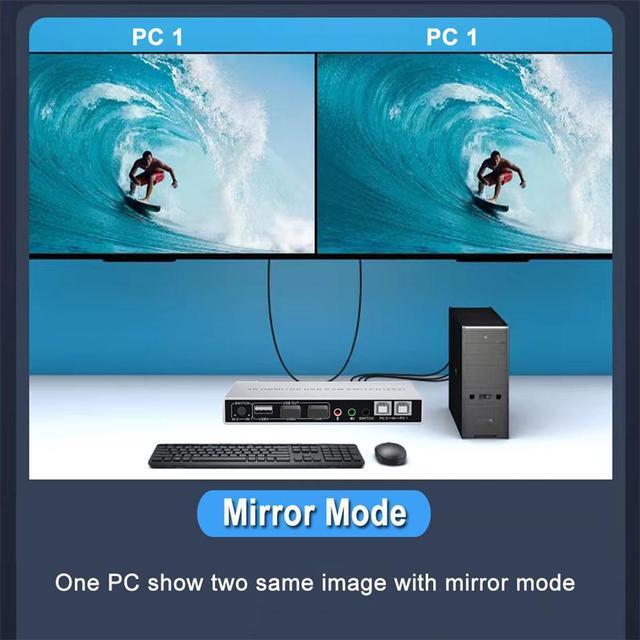 Dual Monitor DisplayPort HDMI KVM Switch 4K 60Hz 2-Port Extended Display 2 In 2 Out Displayport And HDMI KVM Switch 2 Computers2 Monitors With 3xUSB Audio Port Included 2xUSB Cables Controller