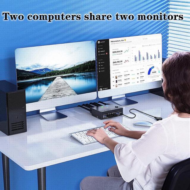 Dual Monitor Displayport KVM Switch For 2 Computers 2 Monitors 8K 30Hz 4K 144Hz Display Port DP1.4 USB 3.0 KVM Switches 2 In 2 Out With 4 USB 3.0 Ports Wired Remote And 4 Cables Included