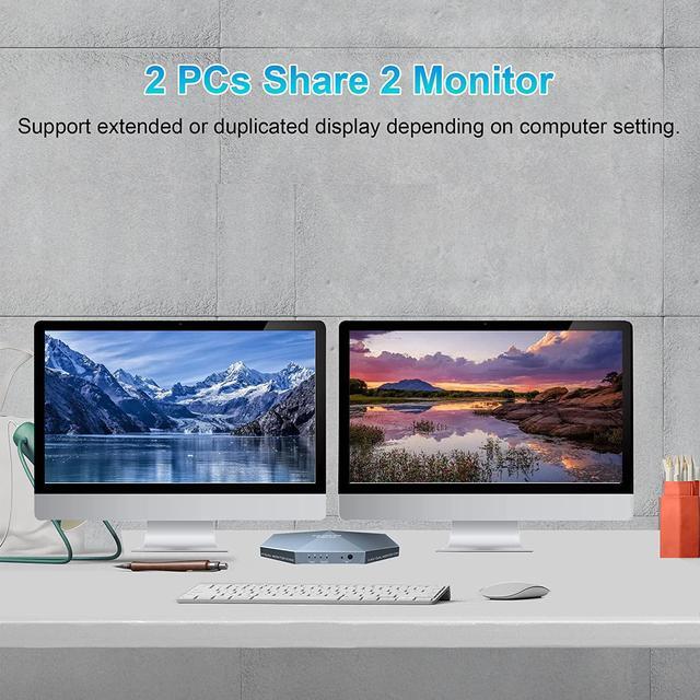 Dual Monitor HDMI 2.0 KVM Switch 2 Port Extended Display 4K 60Hz USB KVM Switch HDMI 2 In 2 Out With Audio Microphone Output And 3 USB 2.0 Hub 2 HDMI Monitors 2 Computers Switch With 2 USB Cables