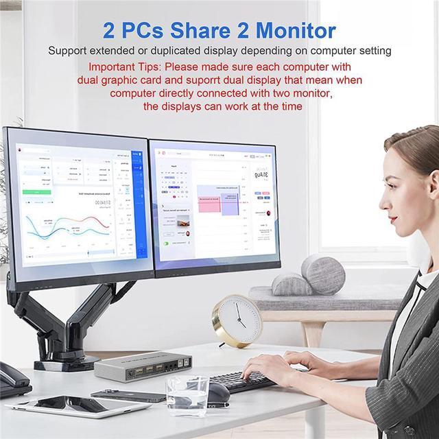 Dual Monitor HDMI Displayport KVM Switch 2 Port Extended Display 2 In 2 Out KVM Switch UHD 4K 60Hz RGB 4:4:4 USB Hub Audio Button Switching DP HDMI KVM Switcher For 2 Computers 2 Monitors