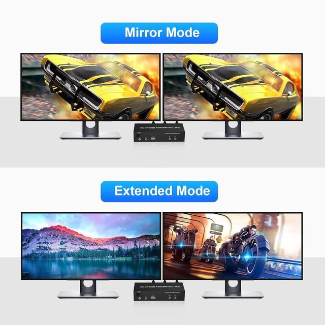 Dual Monitor HDMI + DP KVM Switch 2x2 DisplayPort And HDMI 4K 60Hz Extended Display KVM Switch 2 Monitors 2 Computers With Audio Microphone Output And 3 USB Ports PC Monitor Keyboard Mouse Switcher