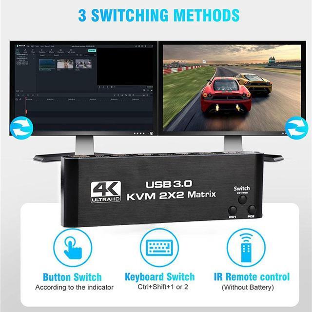 Dual Monitor HDMI KVM Matrix Switch 2x2 USB 3.0 HDMI KVM Switch For 2 Computers 2 Monitors HDMI KVM Switch 2 In 2 Out 4K 60Hz 2x2 Mixed Display For PC Laptop Windows MacOS Linux And UNIX