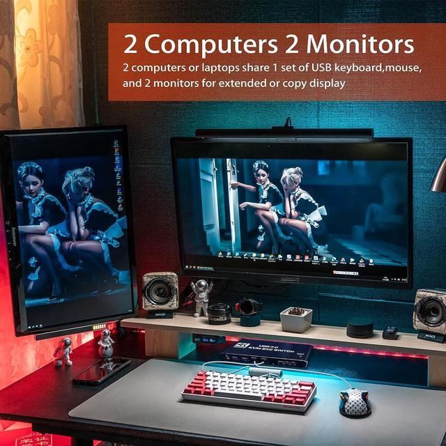 Dual Monitor HDMI KVM Switch 2 PCs 2 Monitors 4K 60Hz HDMI KVM Switch 2 Port Extended Display HDMI KVM Switch 2 In 2 Out With 3.5mm Audio Support 4 USB 3.0 Share Keyboard Mouse Printer With Hotkey