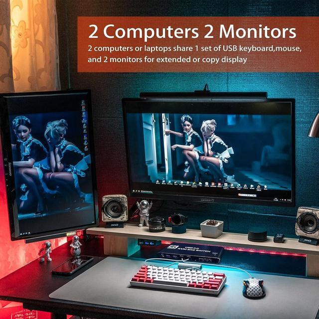 Dual Monitor HDMI KVM Switch 2 PCs 2 Monitors 4K 60Hz HDMI KVM Switch 2 Port Extended Display HDMI KVM Switch 2 In 2 Out With 3.5mm Audio Support 4 USB 3.0 Share Keyboard Mouse Printer With Hotkey