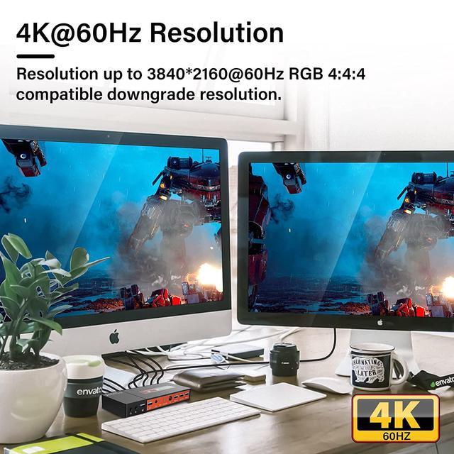 Dual Monitor HDMI KVM Switch 2 Port Extended Display 4K 60Hz 4:4:4 KVM Switch 2 Monitors 2 Computers With 3x USB 3.0 Hub Audio Hotkey & Button Switching With 4 HDMI 2 USB Cables & Power Adapter