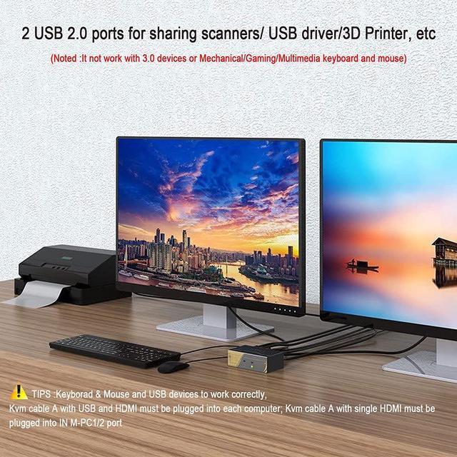 Dual Monitor HDMI KVM Switch 2 Port USB Kvm Switch With USB 2.0 Hub 4k 30Hz For 2 Computers Share Dual Video Screen And Keyboard Mouse Dual Display/Screen 2 In 2 Out HDMI KVM Switch