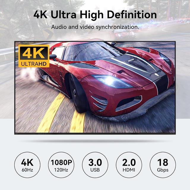 Dual Monitor HDMI KVM Switch 4 Computers 2 Monitors 4K 60Hz 2K 120Hz 4 Port KVM Switches For 4 PCs Share 2 Monitor And 4 USB 3.0 Devices With Remote Control USB3.0 Cables And Power Adapte