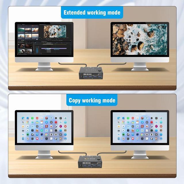 Dual Monitor HDMI KVM Switch 4K 60Hz Simulation EDID 2 Port HDMI USB 3.0 KVM Switch For 2 Monitors 2 Computers Support Copy And Extended Display With HDMI And USB 3.0 Cables & Wired Controller